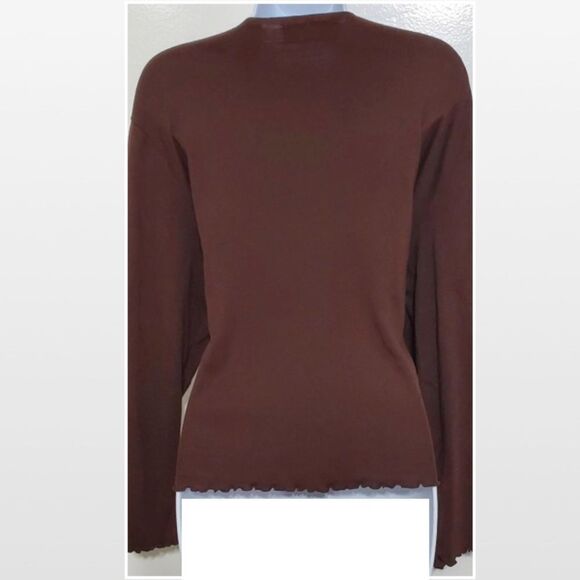 Vintage Brown Long Sleeve V-neck Top - Picture 9 of 16